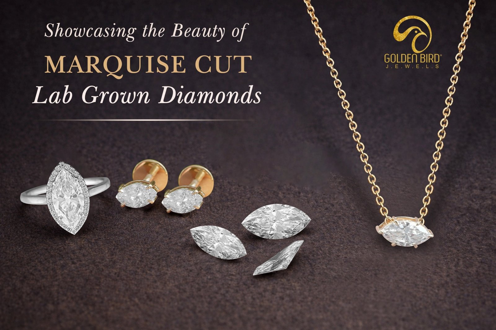 luxury marquise cut lab grown diamond jewelry collection by Golden Bird Jewels