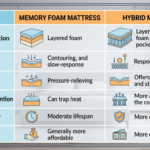 make a table comparing memory foam vs hybrid mattresses